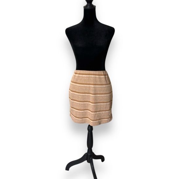 Luca + Grae NWT Bodycon Lined Lg Elastic Waist Woven Nude/Tan Stripe Mini Skirt - Picture 9 of 16
